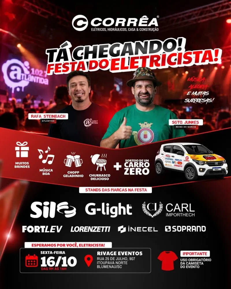 A festa terá apresentação de Rafael Steinbach e show do humorista Sargento Junkes, além de muito chope e churrasco para os convidados. Divulgação