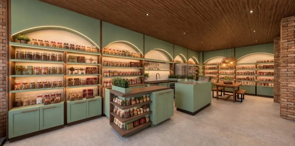 Primeira filial da marca reúne bolachas alemãs artesanais e produtos regionais em espaço com projeto inspirado na arquitetura germânica, na cidade mais alemã do Brasil. Divulgação