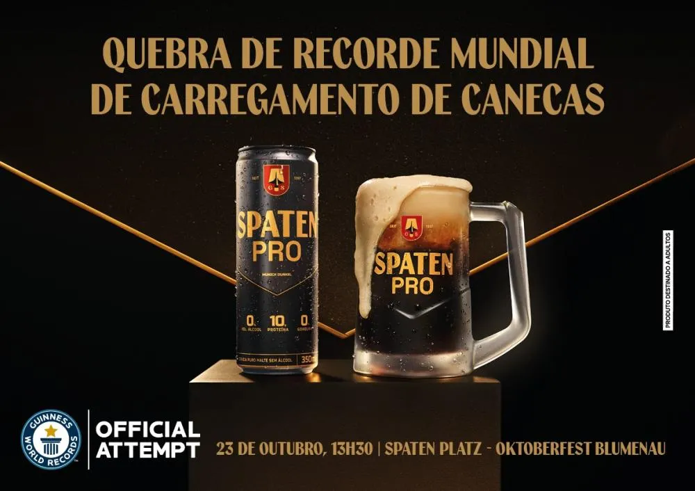 Público poderá acompanhar, no dia 23 de outubro, no Spaten Platz, a tentativa de superar a marca de 26 canecas transportadas por 40 metros, com aferição do Guinness World Records. Divulgação